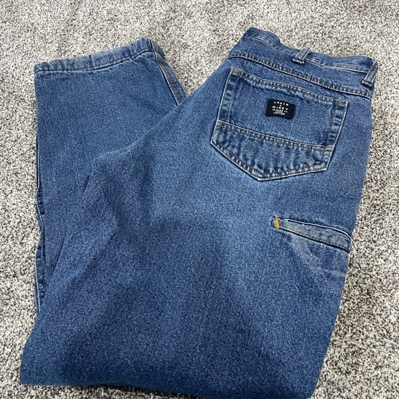 Lakin MCKey EUC flannel lined carpenter Blue Denim Jeans 34x32 vintage - Picture 11 of 11